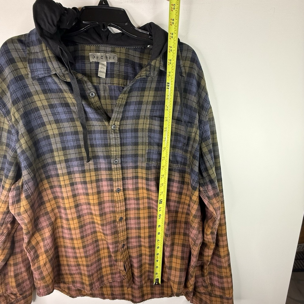 Decree Plaid Men's Grunge Y2K Button Up XXL  Blue And Orange 2 Tone Hoodie - Picture 3 of 6